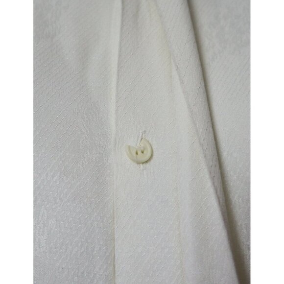 WOMEN'S IVORY WHITE SILKY TEXTURED BUTTON-UP BLOUSE - SIZE M - COLLAR-LESS - Picture 5 of 9